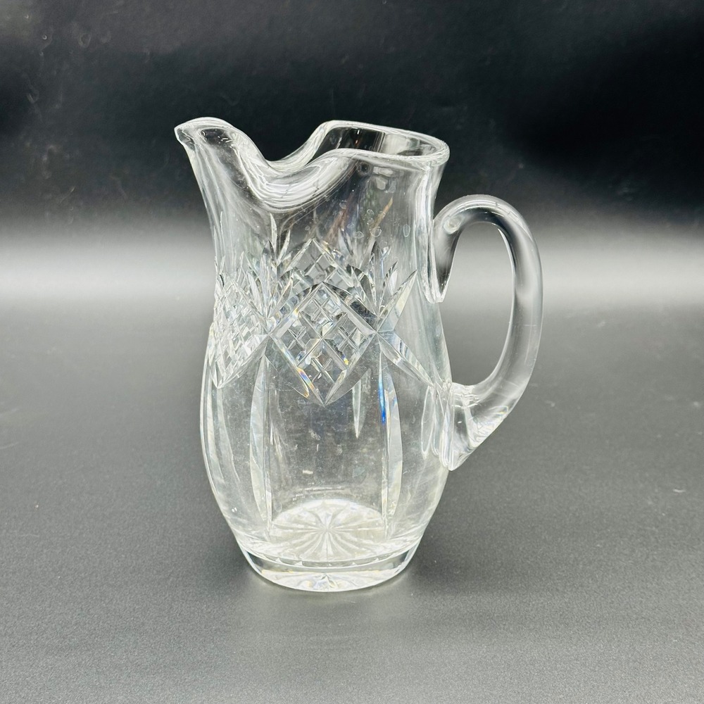 Crystal Glass Pitcher Diamond Cut Clear Milk Pitcher Large Creamer Carafe 7.5"